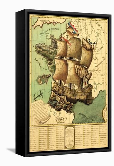 France Represented as a Ship - Panoramic Map-Lantern Press-Framed Stretched Canvas
