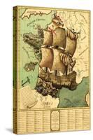 France Represented as a Ship - Panoramic Map-Lantern Press-Stretched Canvas