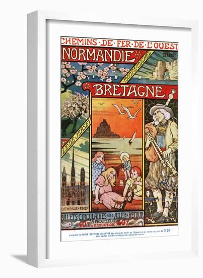 France - Scenic Sites of Normandy, Brittany, and Isle of Jersey, Ouest Railways Postcard, c.1920-Lantern Press-Framed Art Print