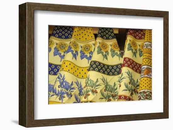 France. Textiles with sunflower and olive designs, La Victoire, Place Richelme.-Kevin Oke-Framed Photographic Print