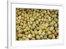 France, Vaucluse, Lourmarin. Green Olives with Pimentos Been Sold-Kevin Oke-Framed Photographic Print