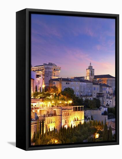 France, Vaucluse, Provence, Gordes at Dusk-Shaun Egan-Framed Stretched Canvas