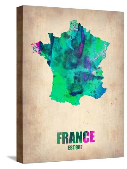 France Watercolor Map-NaxArt-Stretched Canvas