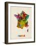 France Watercolor Map-Michael Tompsett-Framed Art Print