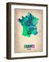 France Watercolor Map-NaxArt-Framed Art Print