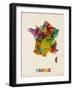 France Watercolor Map-Michael Tompsett-Framed Art Print