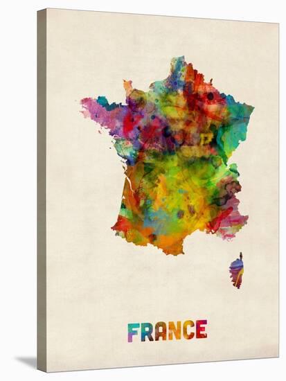 France Watercolor Map-Michael Tompsett-Stretched Canvas