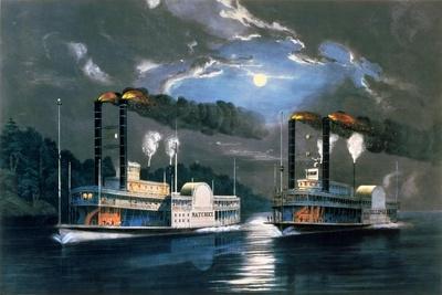 A Midnight Race on the Mississippi, after a Drawing by H.D. Manning, Pub. by Currier and Ives,…