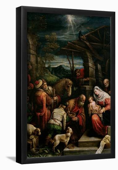 Francesco Bassano / 'Adoration of the Magi', Second half 16th century, Italian School, Oil on ca...-FRANCESCO BASSANO THE YOUNGER-Framed Poster