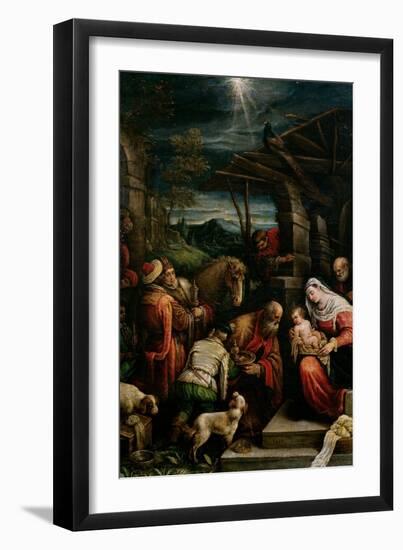 Francesco Bassano / 'Adoration of the Magi', Second half 16th century, Italian School, Oil on ca...-FRANCESCO BASSANO THE YOUNGER-Framed Premium Giclee Print