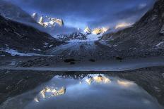 Forno Glacier reflected in a pond at foggy sunrise, Forno Valley, Maloja Pass, Switzerland-Francesco Bergamaschi-Photographic Print