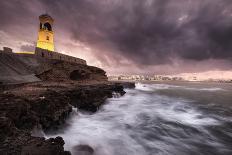 Sur lighthouse with the stormy sea on the cliff and a pink sunset, Sur, Oman, Middle East-Francesco Fanti-Photographic Print