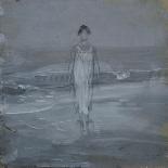 Woman in White Dress Walking at Water's Edge by the Sea-Francesco Paolo Michetti-Art Print
