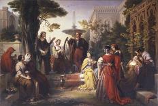 First Day of the Decameron (Author Boccaccio Is on Left in Red Cape)-Francesco Podesti-Art Print