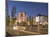 Franciscan Church of the Annunciation illuminated at night, Old Town, Ljubljana, Slovenia-Ben Pipe-Mounted Photographic Print