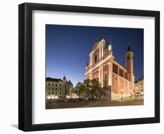 Franciscan Church of the Annunciation illuminated at night, Old Town, Ljubljana, Slovenia-Ben Pipe-Framed Photographic Print