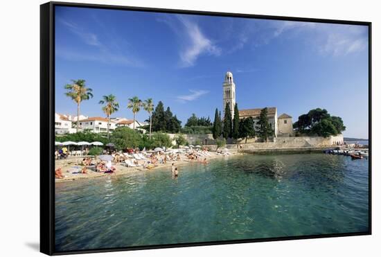 Franciscan Monastery and Beach, Hvar Town, Hvar Island, Dalmatia, Croatia-Gavin Hellier-Framed Stretched Canvas