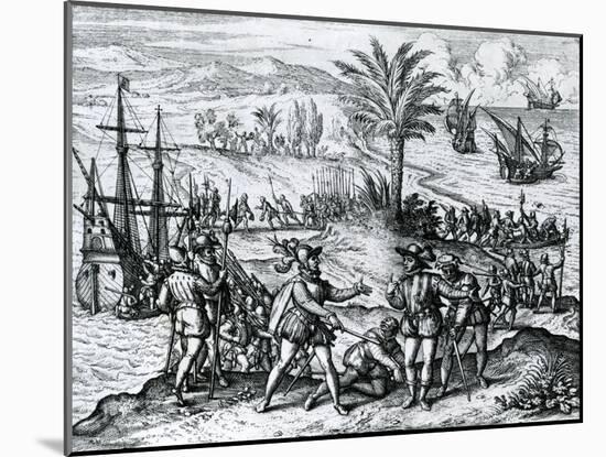 Francisco De Bobadilla Arriving as Governor and Arresting Christopher Columbus (1451-1506) in Hispa-Theodore de Bry-Mounted Giclee Print