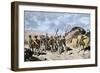 Francisco Pizarro Draws a Line in the Sand in Panama Daring His Men to Follow Him to Peru, c.1530-null-Framed Giclee Print