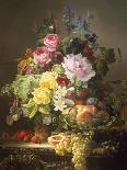 Still Life of Roses, Lilies and Strawberries-Francois Duval-Premium Giclee Print
