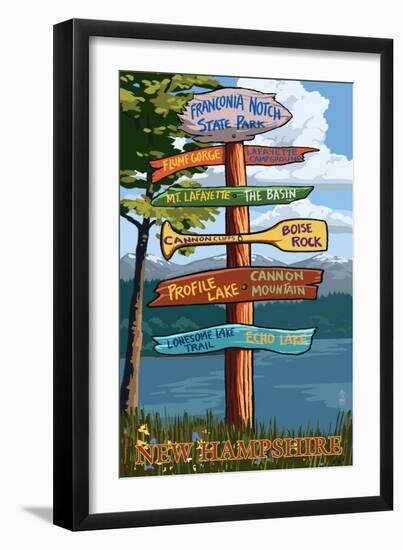 Franconia Notch, New Hampshire - Destination Sign-Lantern Press-Framed Art Print