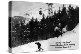 Franconia Notch, New Hampshire - View of Cannon Mt Aerial Tramway, Downhill Skier, c.1939-Lantern Press-Stretched Canvas