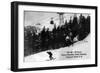 Franconia Notch, New Hampshire - View of Cannon Mt Aerial Tramway, Downhill Skier, c.1939-Lantern Press-Framed Art Print