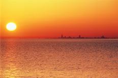 Usa,Chicago,Lake Michigan,Orange Sunset,City Skyline in Distance-Frank Cezus-Stretched Canvas