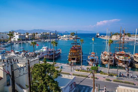 Elevated View Of Ships In Kos Harbour Kos Town Kos Dodecanese Greek Elevated View Of Ships In Kos Harbour Kos Town Kos Dodecanese Greek