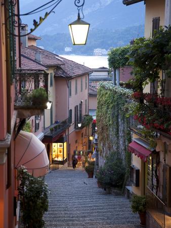 Shopping Street at Dusk, Bellagio, Lake Como, Lombardy, Italy, Europe