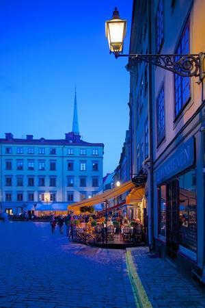 Stortorget Square Cafes at Dusk, Gamla Stan, Stockholm, Sweden, Scandinavia, Europe