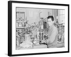 Frank Hirosama in laboratory at Manzanar, 1943-Ansel Adams-Framed Photographic Print