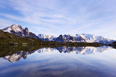Lacs Des Cheserys with Aiguille Vert, Aiguilles De Chamonix with Mont Blanc, Haute Savoie, France