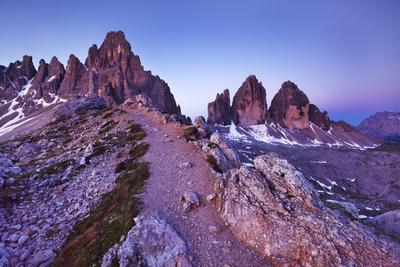 Paternkofel and Tre Cime Di Lavaredo Mountains at Dawn, Sexten Dolomites, South Tyrol, Italy
