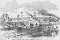 Evacuation of Corinth, Mississippi by Railroad Tracks; Burning of Warehouses-Frank Leslie-Art Print