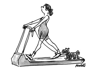 The woman taking her dog out for a walk on her threadmill. - New Yorker Cartoon