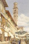 The Piazza Delle Erbe, Verona, June - September 1884 (Watercolour over Graphite on Wove Paper)-Frank Randal-Framed Stretched Canvas