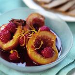 Peaches with Raspberries in Red Wine and Cinnamon Sauce-Frank Wieder-Photographic Print