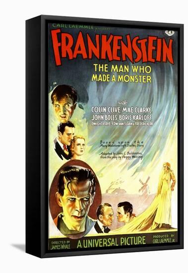 Frankenstein, Dwight Frye, John Boles, Mae Clarke, Boris Karloff, Edward Van Sloan, 1931-null-Framed Stretched Canvas