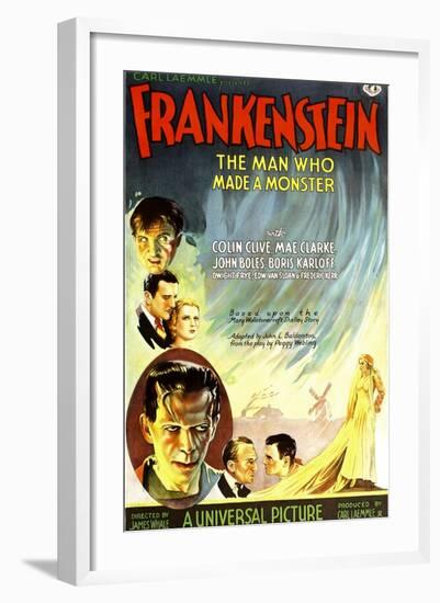 Frankenstein, Dwight Frye, John Boles, Mae Clarke, Boris Karloff, Edward Van Sloan, 1931-null-Framed Art Print