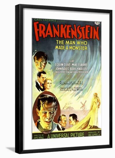 Frankenstein, Dwight Frye, John Boles, Mae Clarke, Boris Karloff, Edward Van Sloan, 1931-null-Framed Art Print