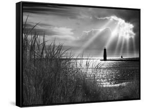 Frankfort Lighthouse and Sunbeams, Frankfort, Michigan '13-Monte Nagler-Framed Stretched Canvas