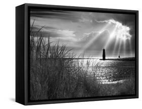 Frankfort Lighthouse and Sunbeams, Frankfort, Michigan '13-Monte Nagler-Framed Stretched Canvas