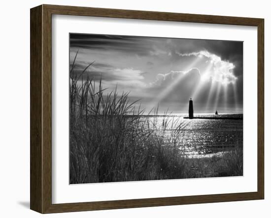 Frankfort Lighthouse and Sunbeams, Frankfort, Michigan '13-Monte Nagler-Framed Photographic Print