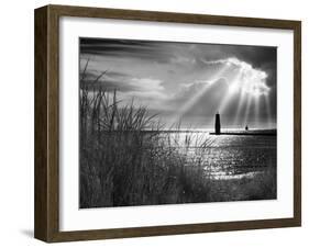 Frankfort Lighthouse and Sunbeams, Frankfort, Michigan '13-Monte Nagler-Framed Photographic Print