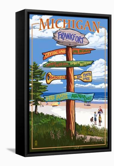 Frankfort, Michigan - Sign Destinations-Lantern Press-Framed Stretched Canvas