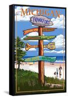 Frankfort, Michigan - Sign Destinations-Lantern Press-Framed Stretched Canvas