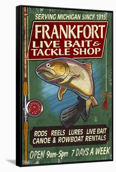 Frankfort, Michigan - Trout Tackle Shop-Lantern Press-Framed Stretched Canvas