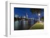 Frankfurt Am Main, Hesse, Germany, Holbeinsteg in Front of the Skyline of Frankfurt in the Dusk-Bernd Wittelsbach-Framed Photographic Print