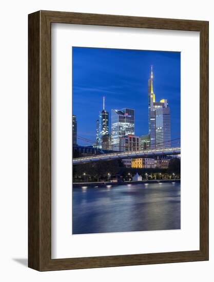 Frankfurt Am Main, Hesse, Germany, Holbeinsteg in Front of the Skyline of Frankfurt in the Dusk-Bernd Wittelsbach-Framed Photographic Print